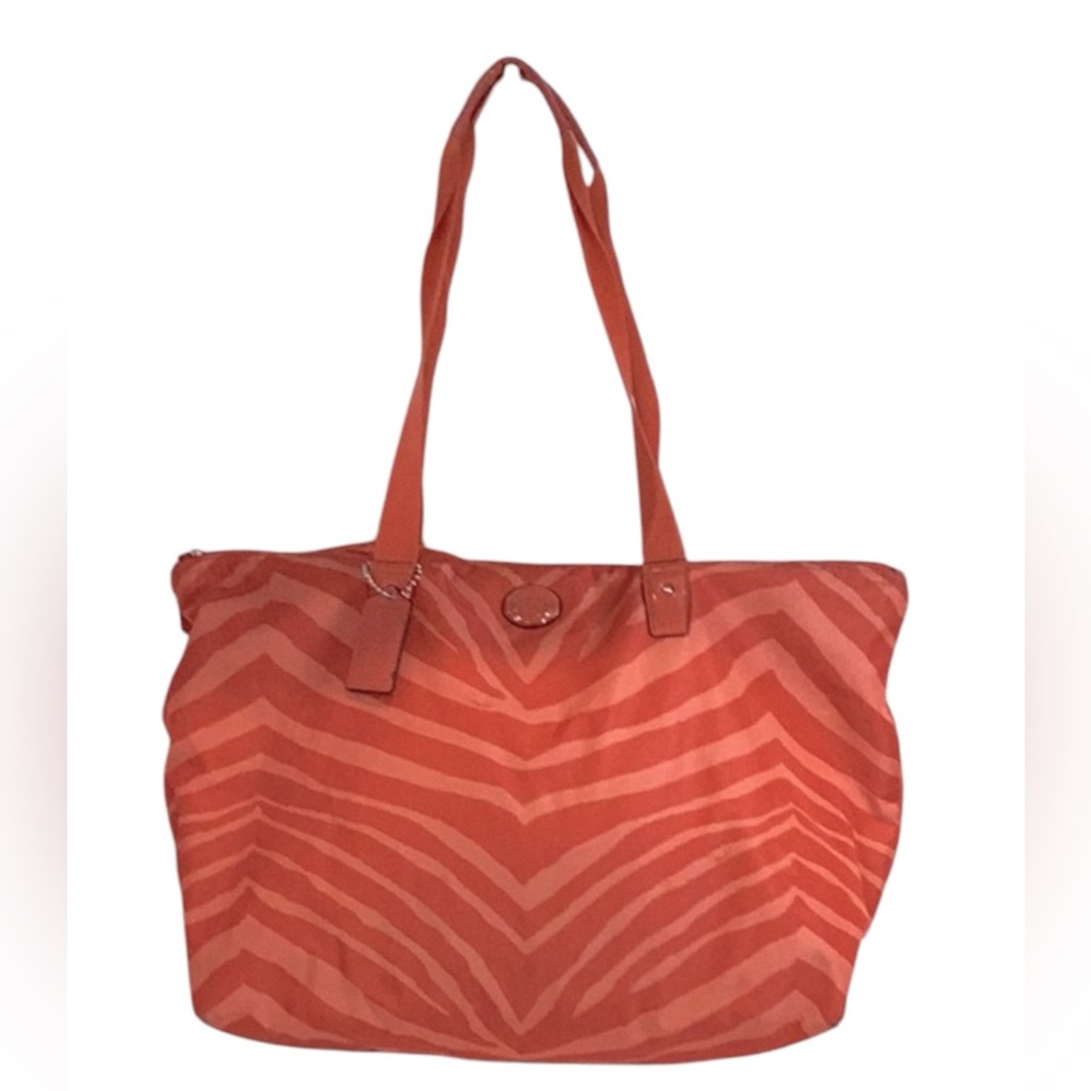 💚 Coach Orange Zebra Print Tote Bag